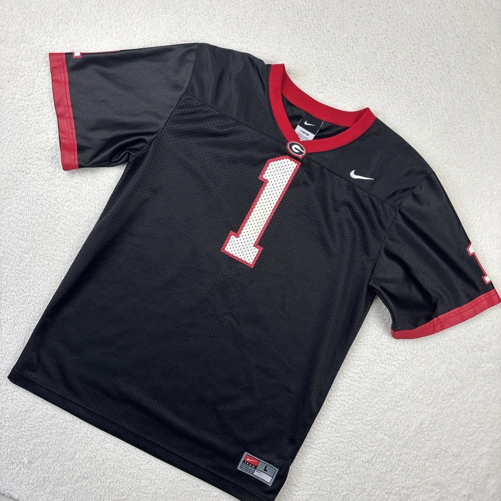 GEORGIA BULLDOGS x NIKE Youth Football Jersey Large Black/Red #1 Boys Kids Mesh